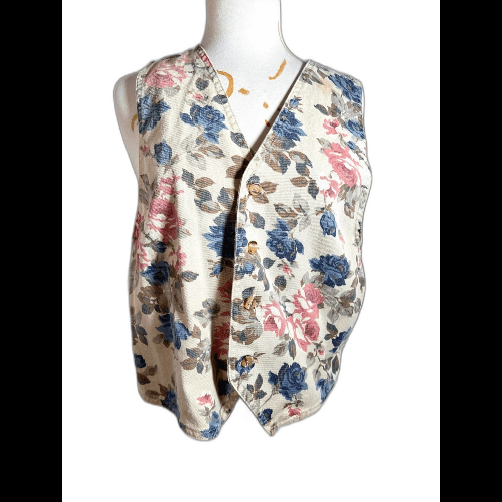 Vivaldi Vest Size M 80's Vintage Jean Floral Soft Regency Romantic Academia Vest